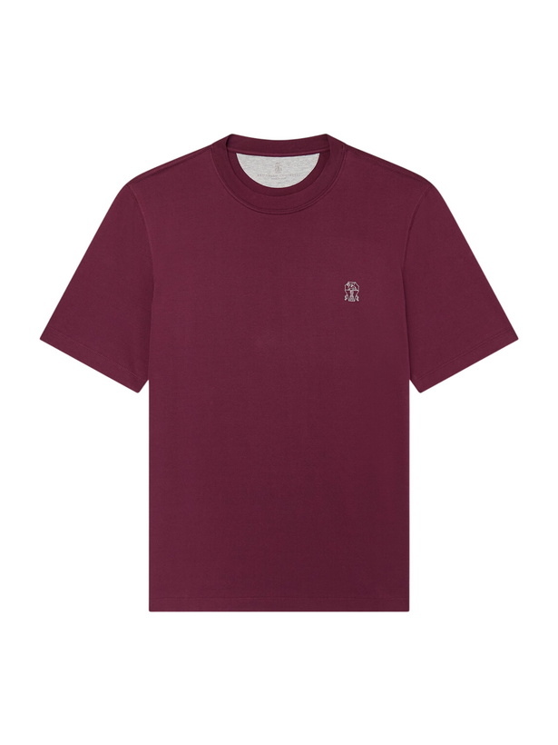 Photo: Brunello Cucinelli - Logo-Print Cotton-Jersey T-Shirt - Burgundy