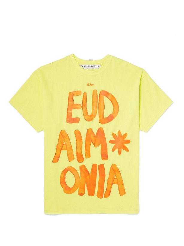 Photo: Advisory Board Crystals - Eudaimonia Webbing-Trimmed Printed Cotton-Jersey T-Shirt - Yellow
