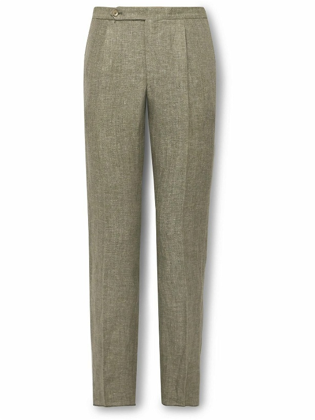Photo: De Petrillo - Straight-Leg Pleated Herringbone Linen Suit Trousers - Neutrals