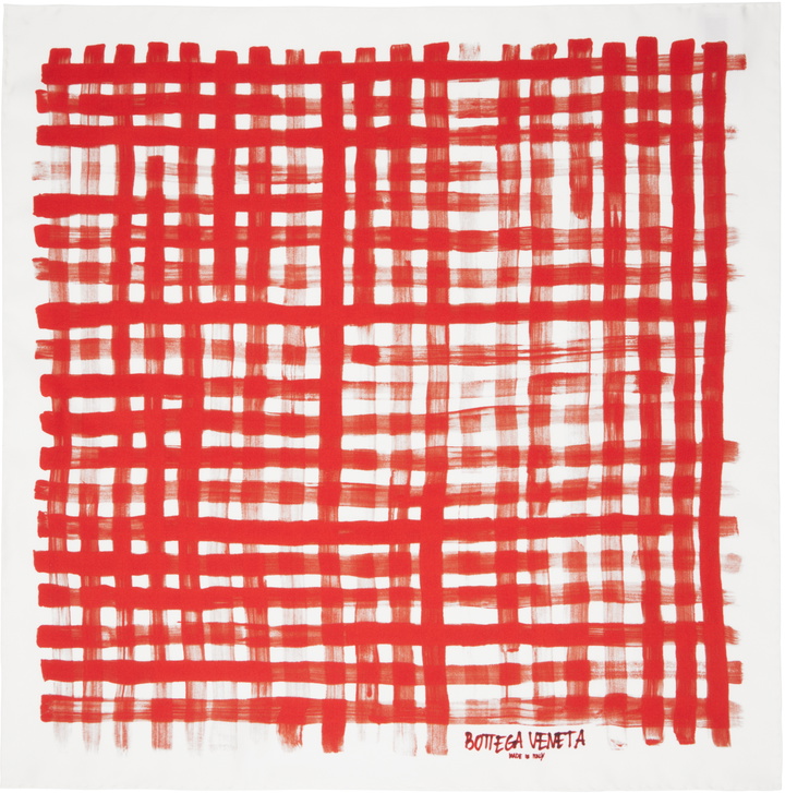 Photo: Bottega Veneta Red & White Printed Silk Check Scarf
