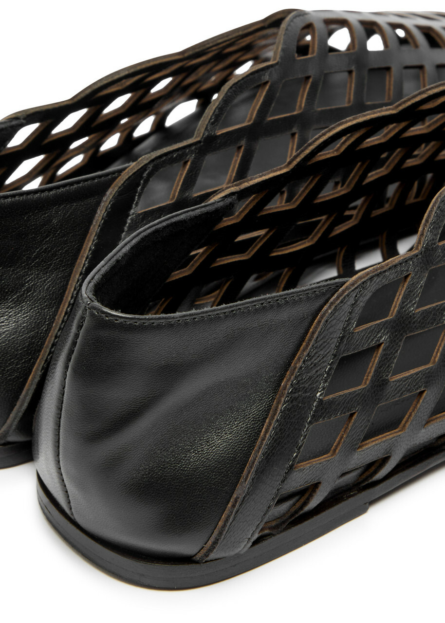 Gia Borghini Peek-a-boo Leather Ballerina Flats Black