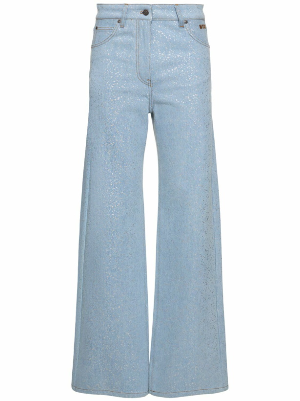 Photo: MSGM Silver-coated Denim Low Rise Wide Jeans