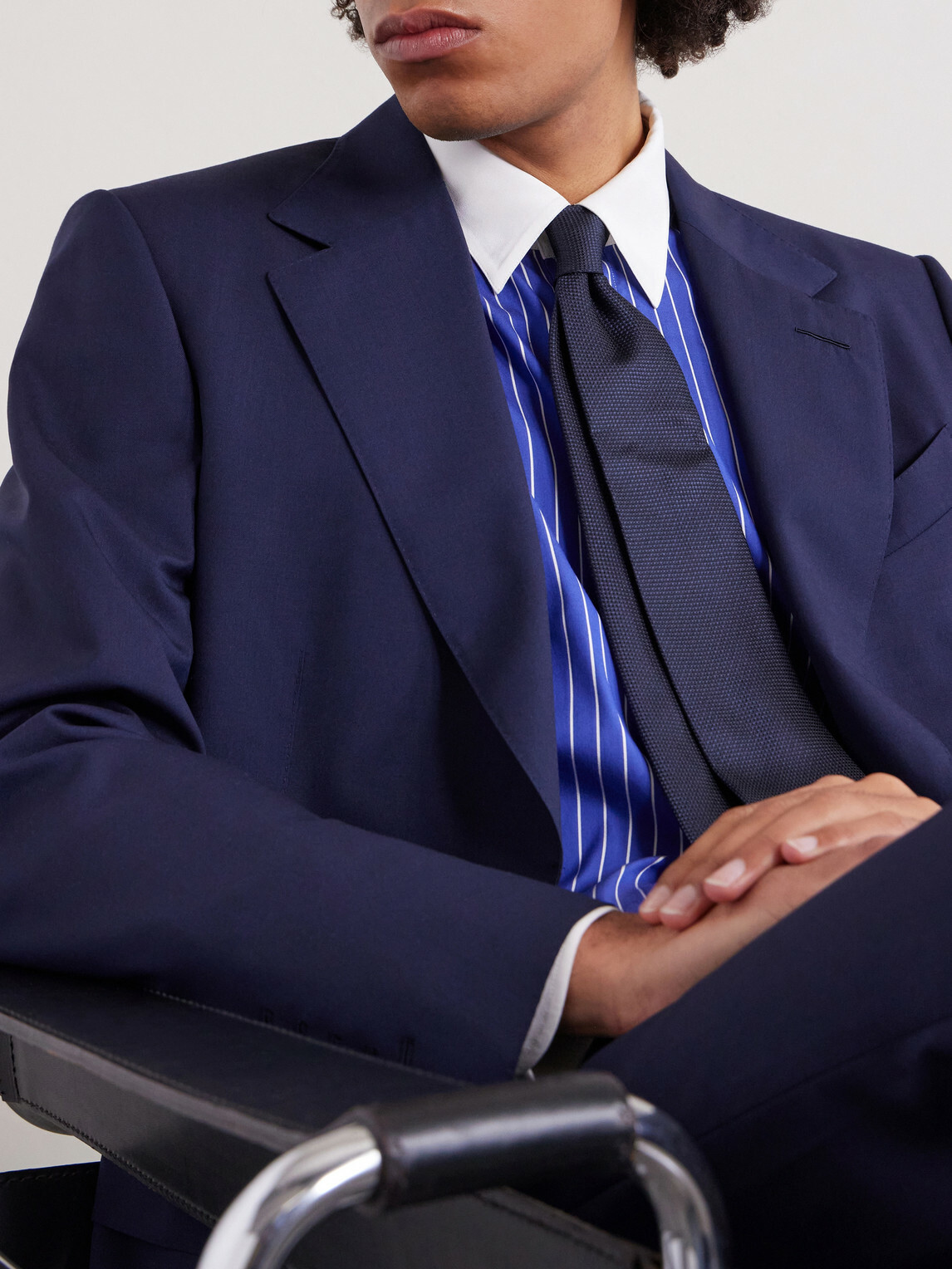 TOM FORD - Pinstriped Silk Shirt - Blue