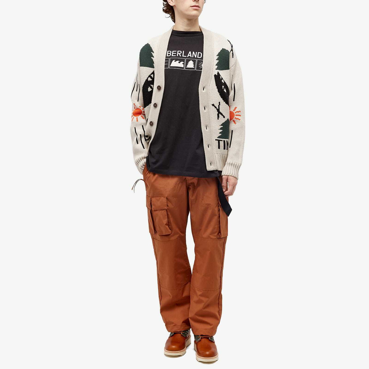 Timberland x Nina Chanel Abney Intarsia Cardigan in White Smoke