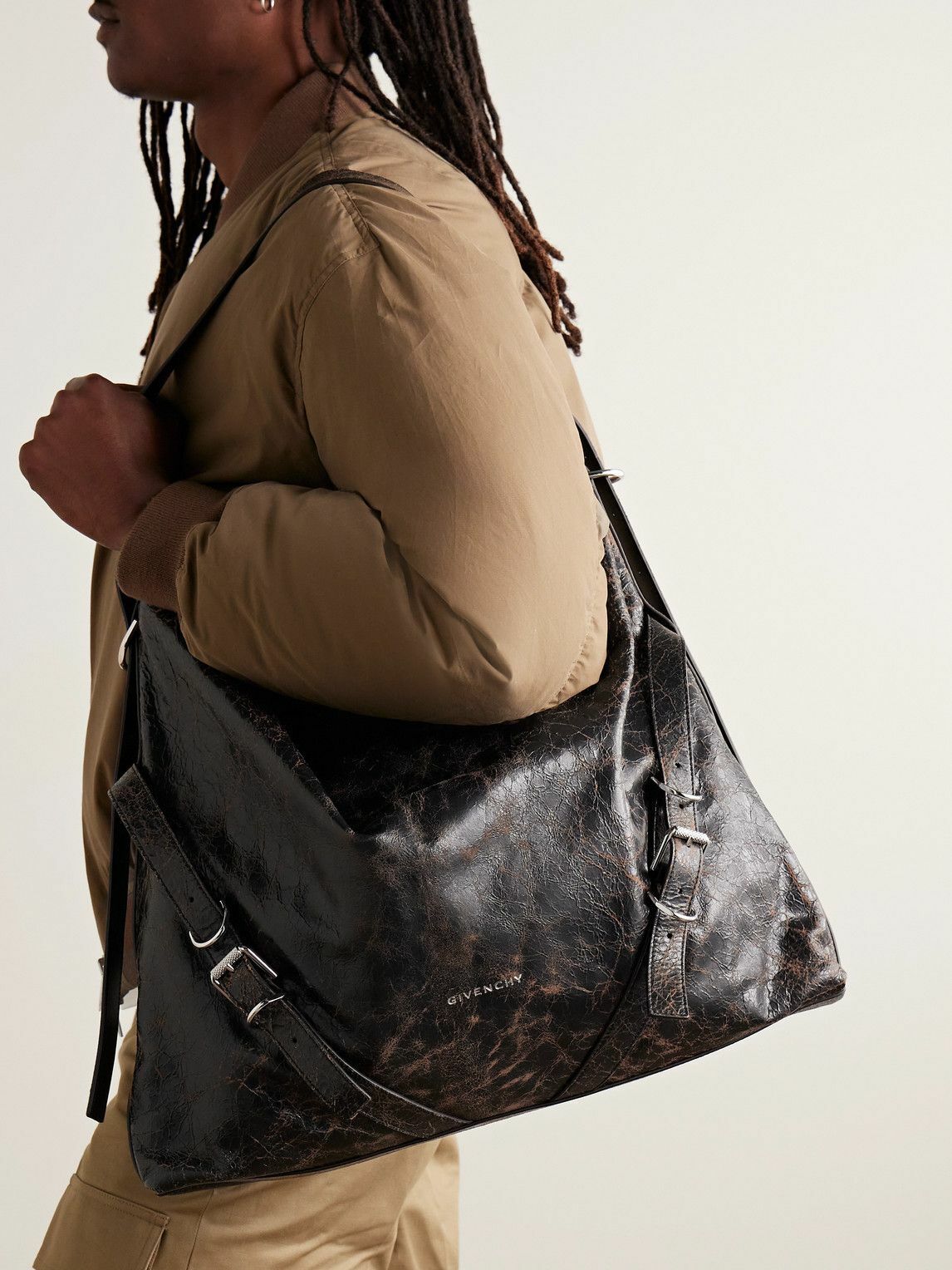 Givenchy - Voyou XL Crackled-Leather Messenger Bag Givenchy