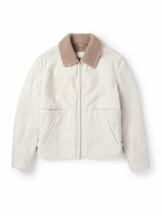 Photo: Brunello Cucinelli - Slim-Fit Ribbed Shearling Jacket - Neutrals