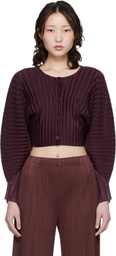 PLEATS PLEASE ISSEY MIYAKE Burgundy Rib Pleats January Cardigan