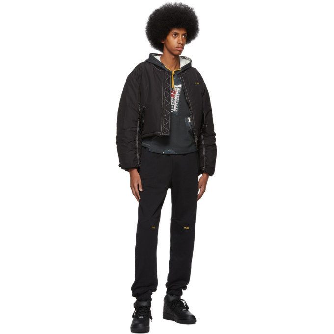 Pyer Moss Black AOP Logo Cropped Hoodie