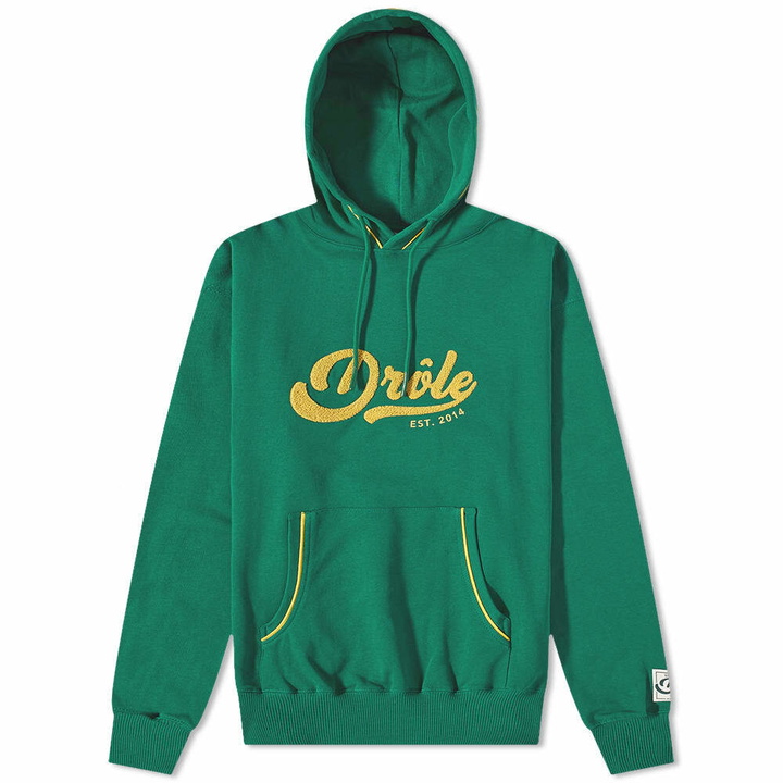 Photo: Drole de Monsieur Men's Drôle de Monsieur Varsity Popover Hoody in Forest Green