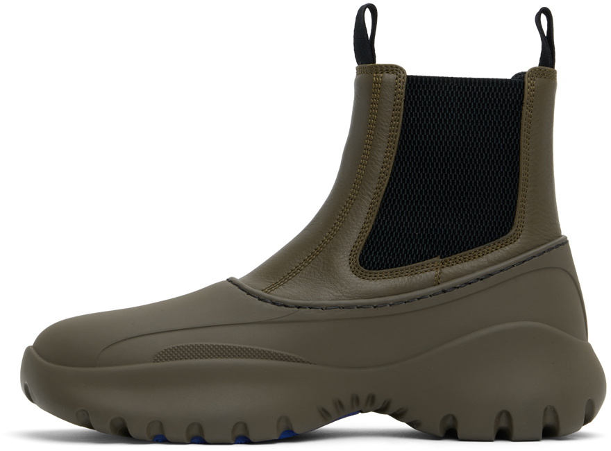 Burberry Khaki Leather Scoot Chelsea Boots
