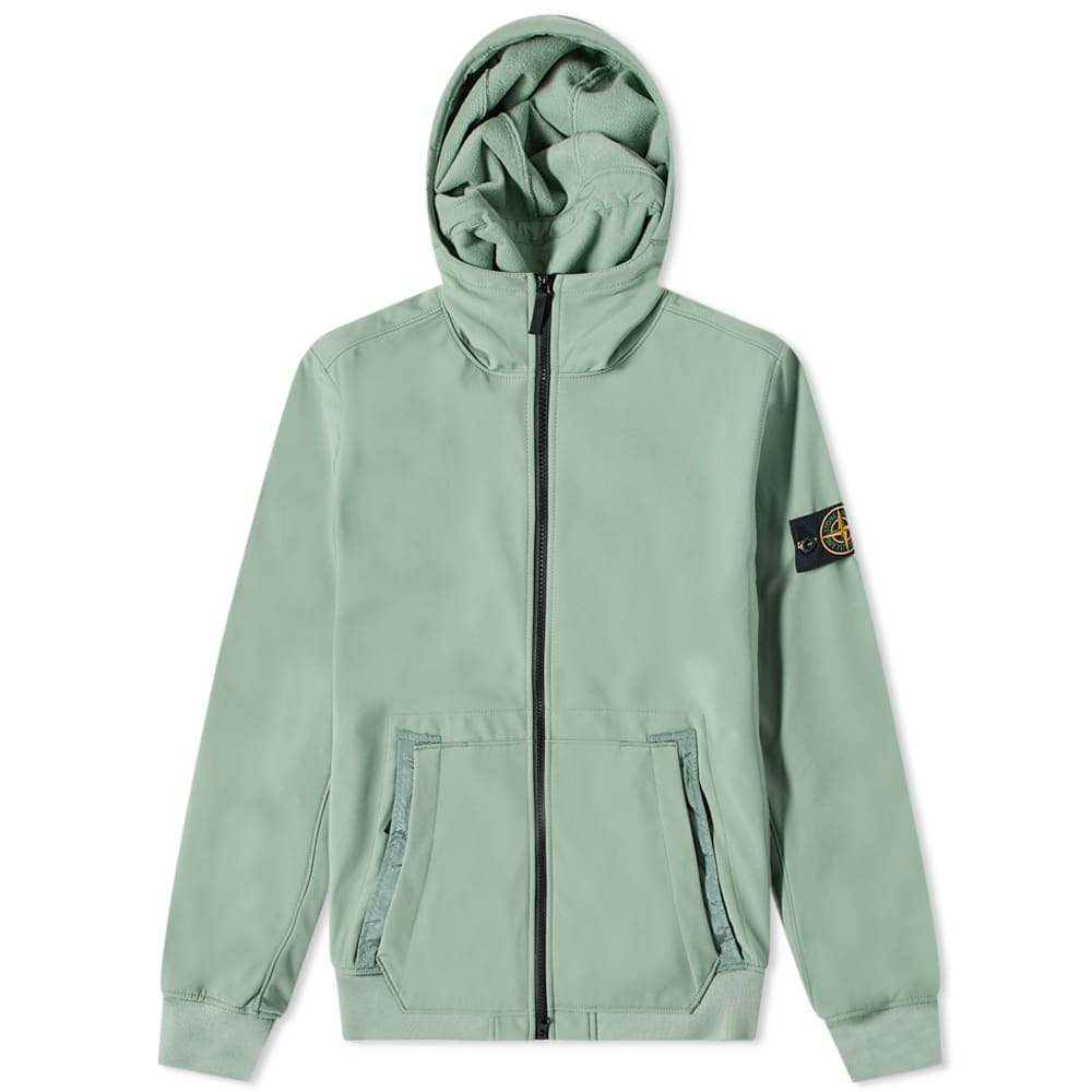 Stone Island Men's Soft-Shell Hooded Jacket in Sage Stone Island