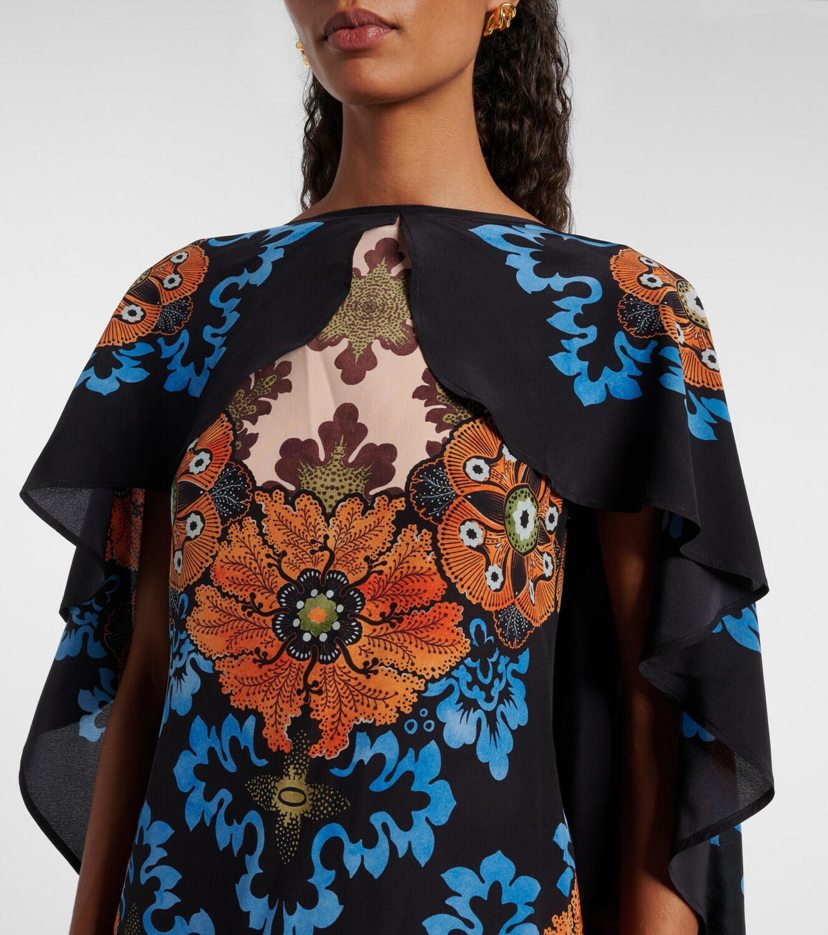 La DoubleJ Magic caped floral silk maxi dress