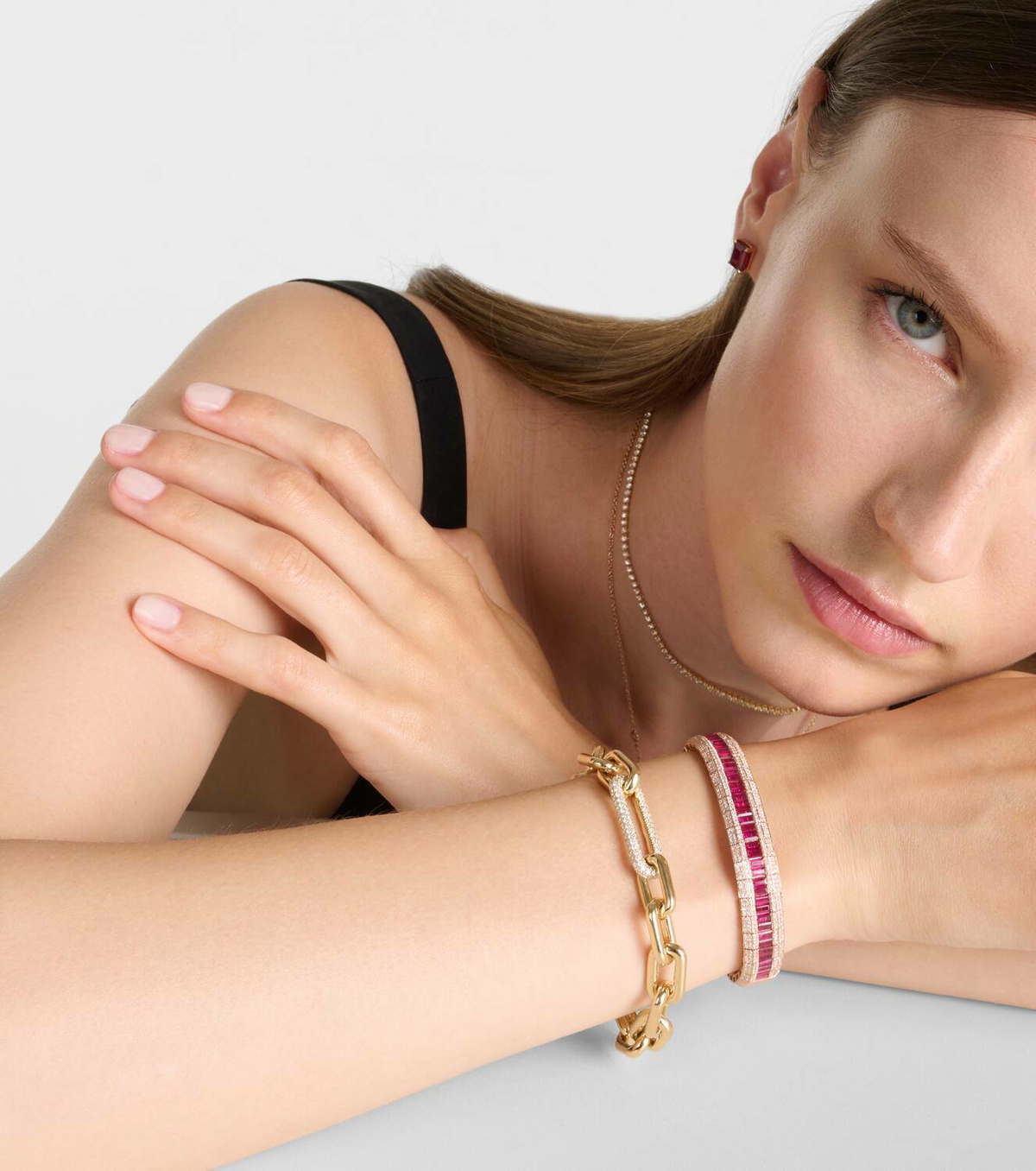 Shay Jewelry Diamond Pave Scales Stretch 18kt rose gold bracelet with ruby and diamond