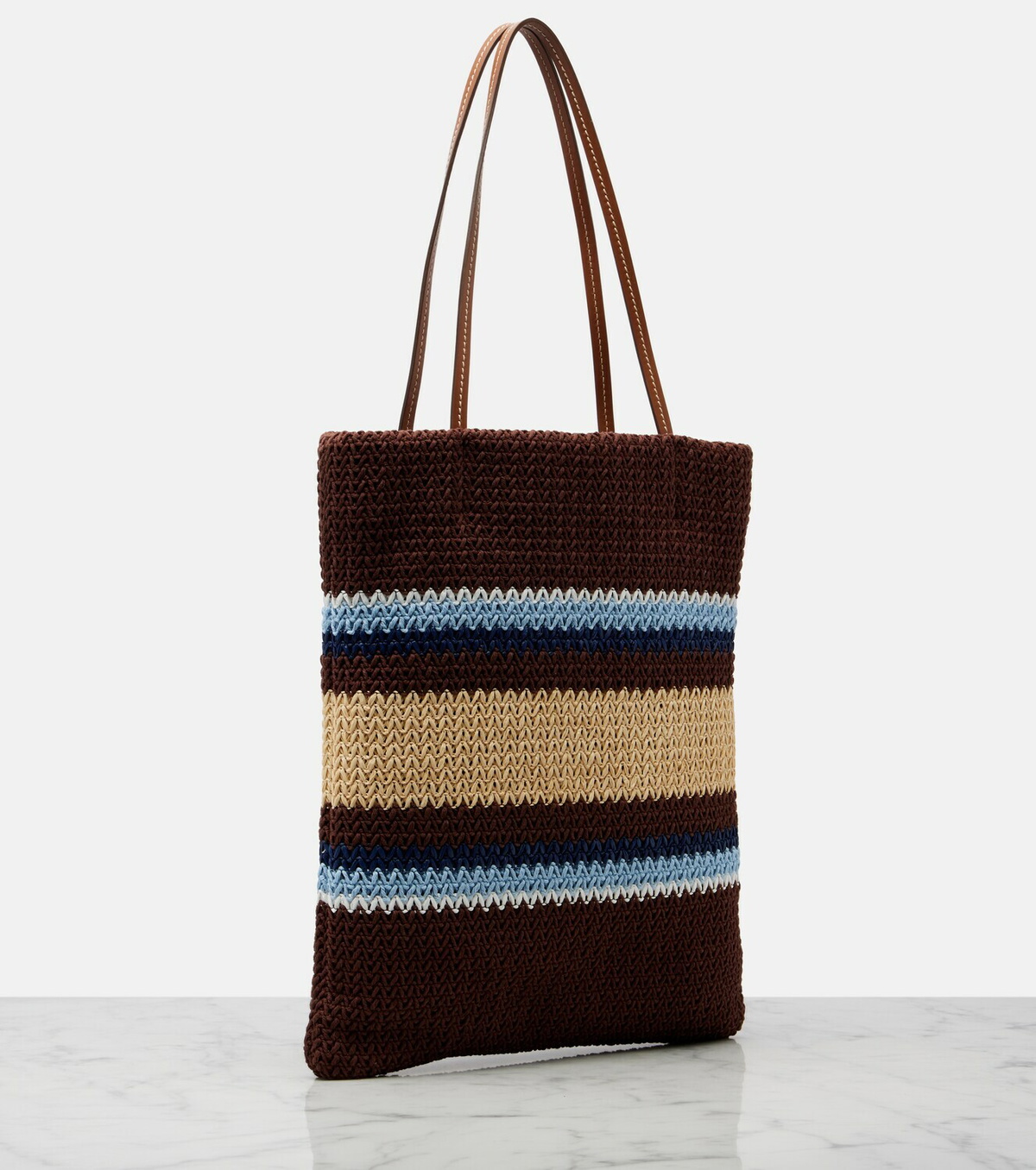 Miu Miu Striped raffia-effect shopper