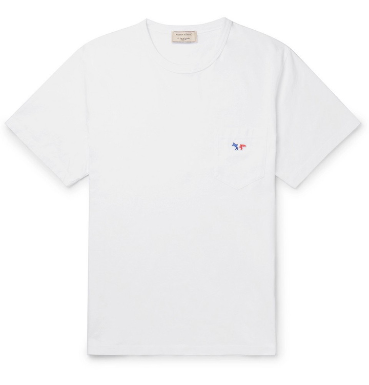 Photo: Maison Kitsuné - Slim-Fit Logo-Appliquéd Cotton-Jersey T-Shirt - White