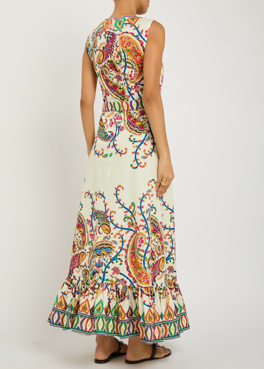 Etro Patterned Belted Cotton Maxi Dress Multicoloured 1