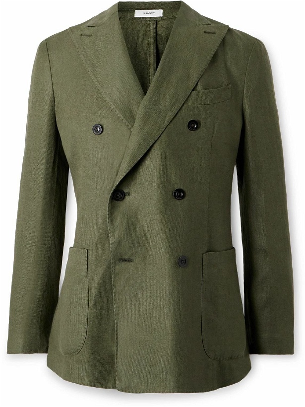 Photo: Boglioli - K-Jacket Double-Breasted Linen-Twill Suit Jacket - Green
