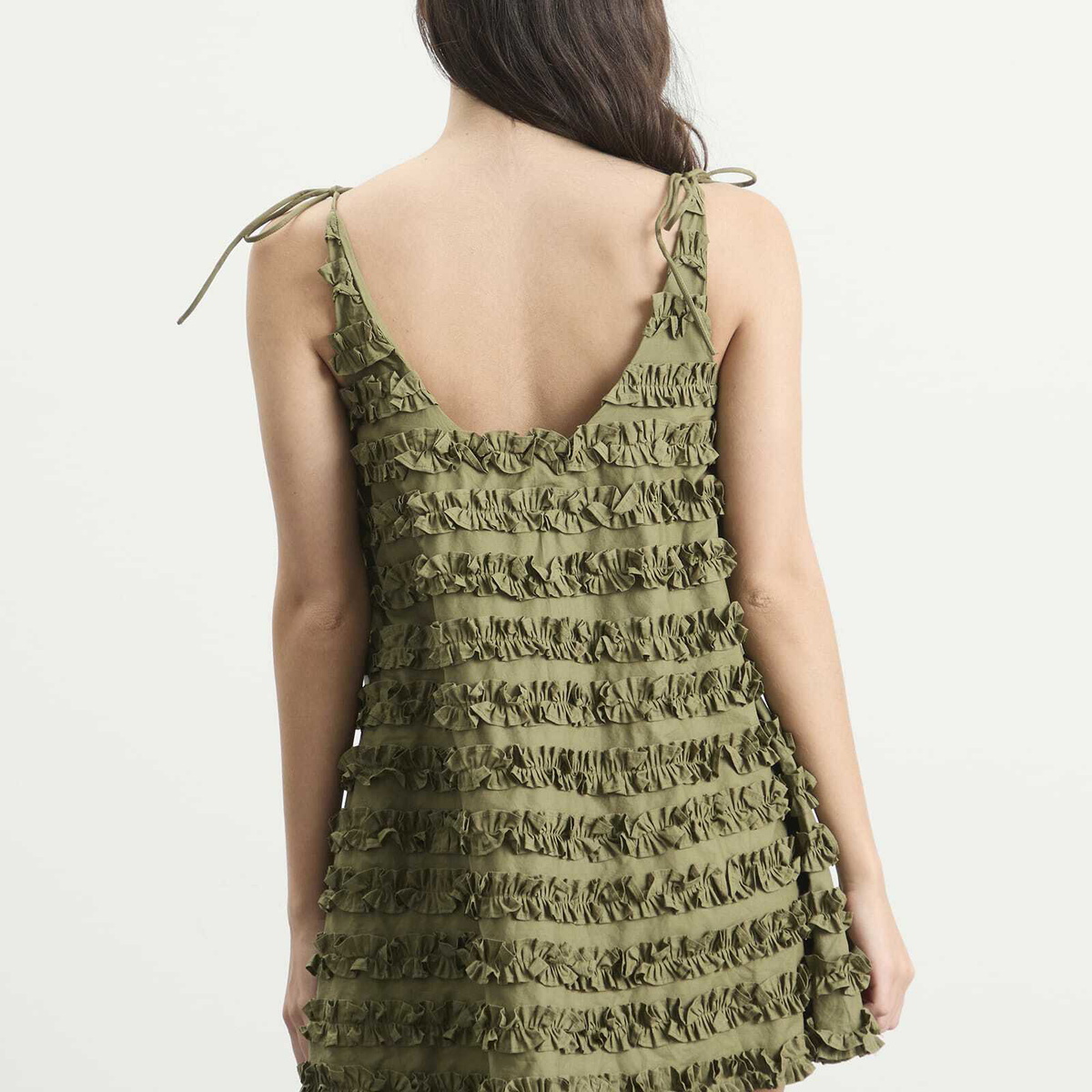 Damson Madder Women's Leili Ruffle Mini Dress in Olive