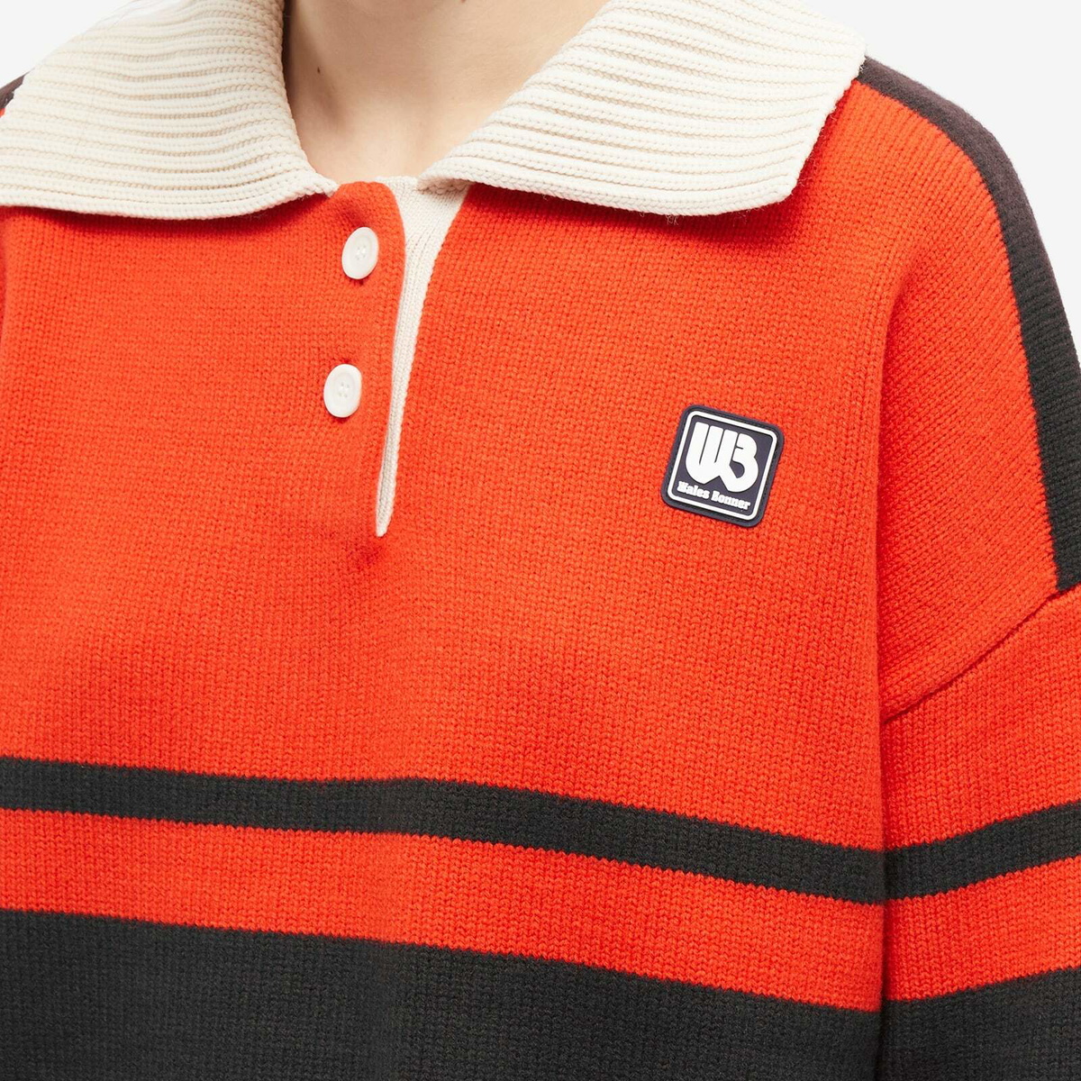 Wales Bonner Women's Long Sleeve Calm Polo in Red/Black/Beige