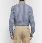 Beams F - Navy Cutaway-Collar Striped Cotton-Poplin Shirt - Blue