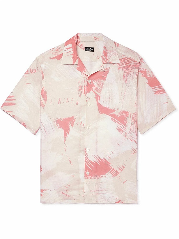 Photo: Zegna - Convertible-Collar Printed Linen and Cotton-Blend Shirt - Pink