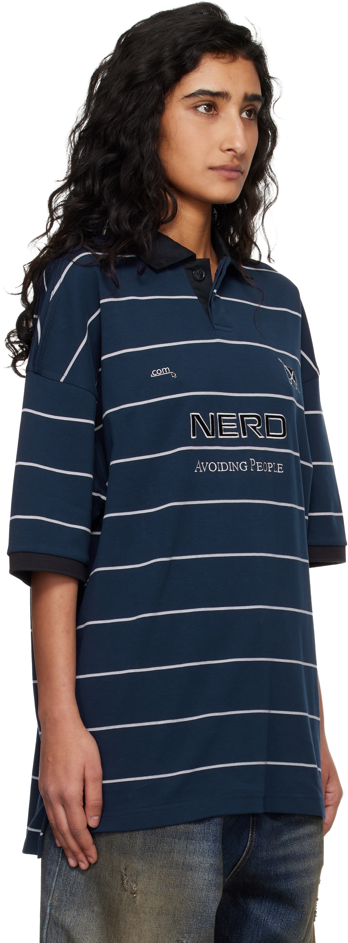 VETEMENTS Navy 'Nerd' Football Polo