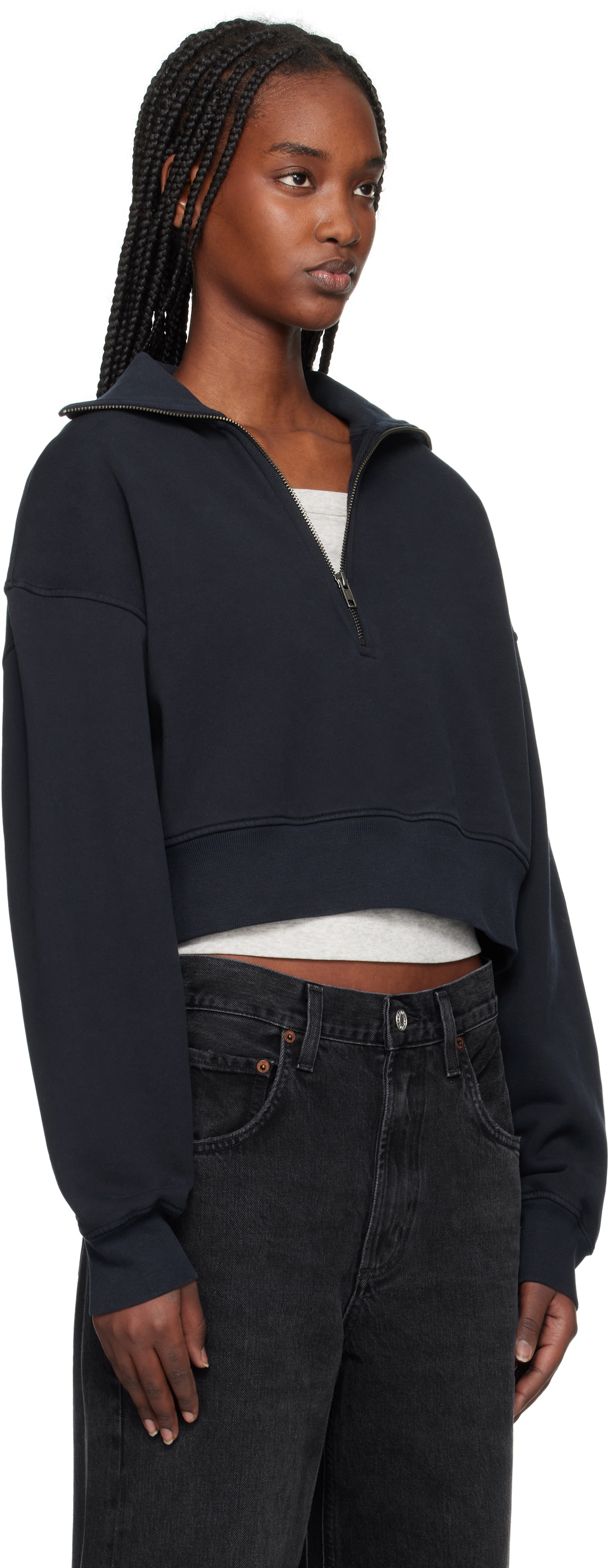 AGOLDE Navy Bethan Quarter Zip Sweatshirt