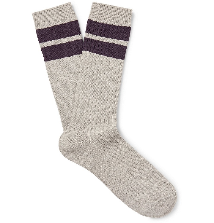 Photo: Entireworld - Striped Ribbed Recycled Cotton-Blend Socks - Gray