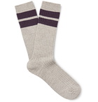 Entireworld - Striped Ribbed Recycled Cotton-Blend Socks - Gray