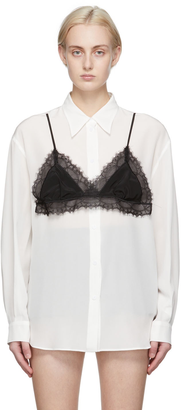 Pushbutton White & Black Lace Bralette Shirt Pushbutton