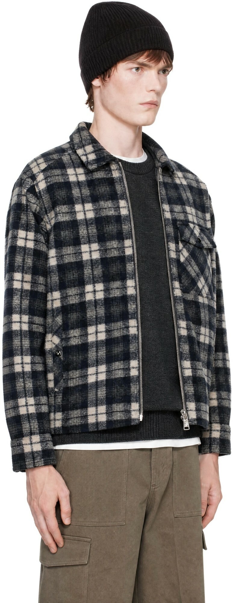 Moncler Black Check Zip Shirt