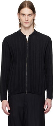 YOKE Black Roundum Rib Zip Knit Jacket
