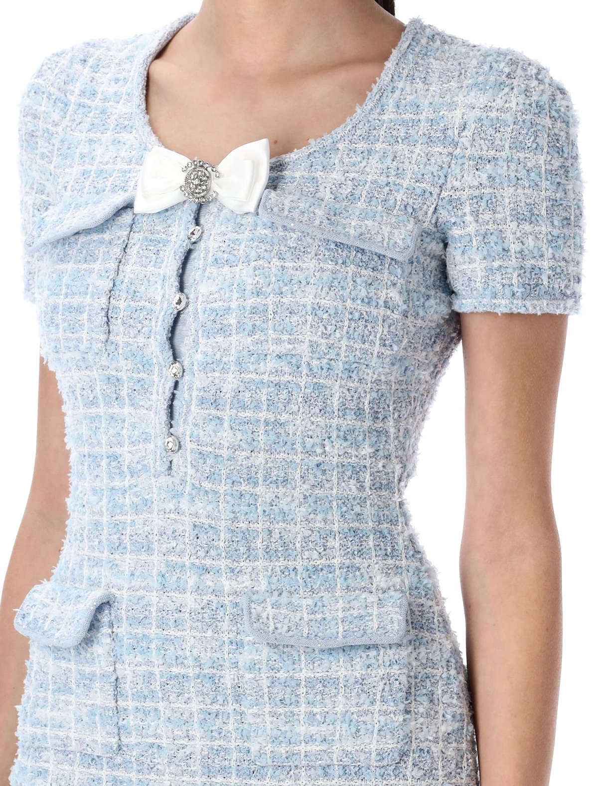 knee length dresses for ladies Self-Portrait - Pink Boucle Checked Mini Dress