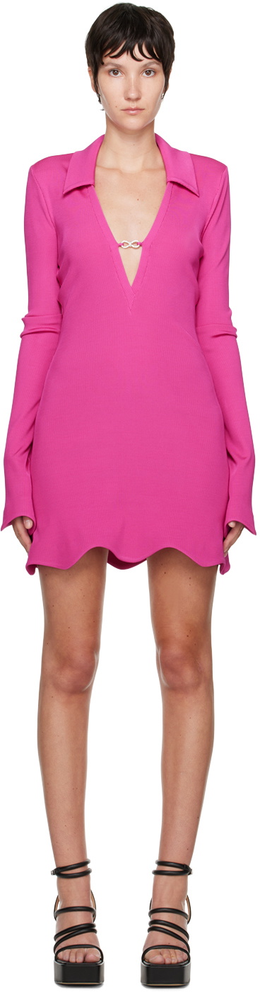 mach and mach dress pink Mach & Mach Crystal-embellished Satin Mini Dress in Pink