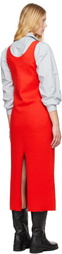 AURALEE Red Cotton Silk Stretch Knit Midi Dress