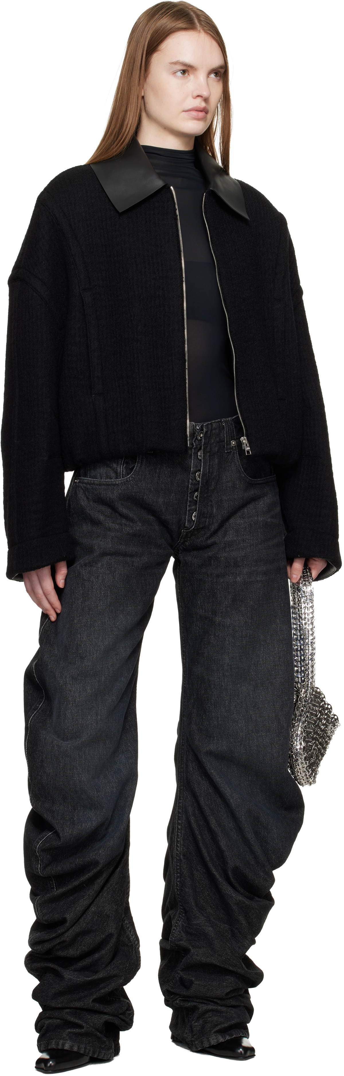 Jean Paul Gaultier Black Heavy Wool Bomber Jacket