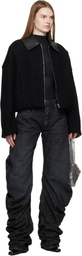Jean Paul Gaultier Black Heavy Wool Bomber Jacket