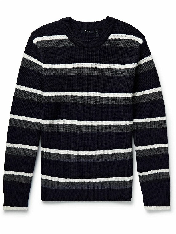 Photo: Theory - Gary Ribbed Striped Wool Sweater - Black