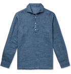 Altea - Embroidered Linen Half-Placket Shirt - Blue