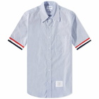 Thom Browne Men's Grosgrain Tricolor Short Sleeve Shirt in Navy