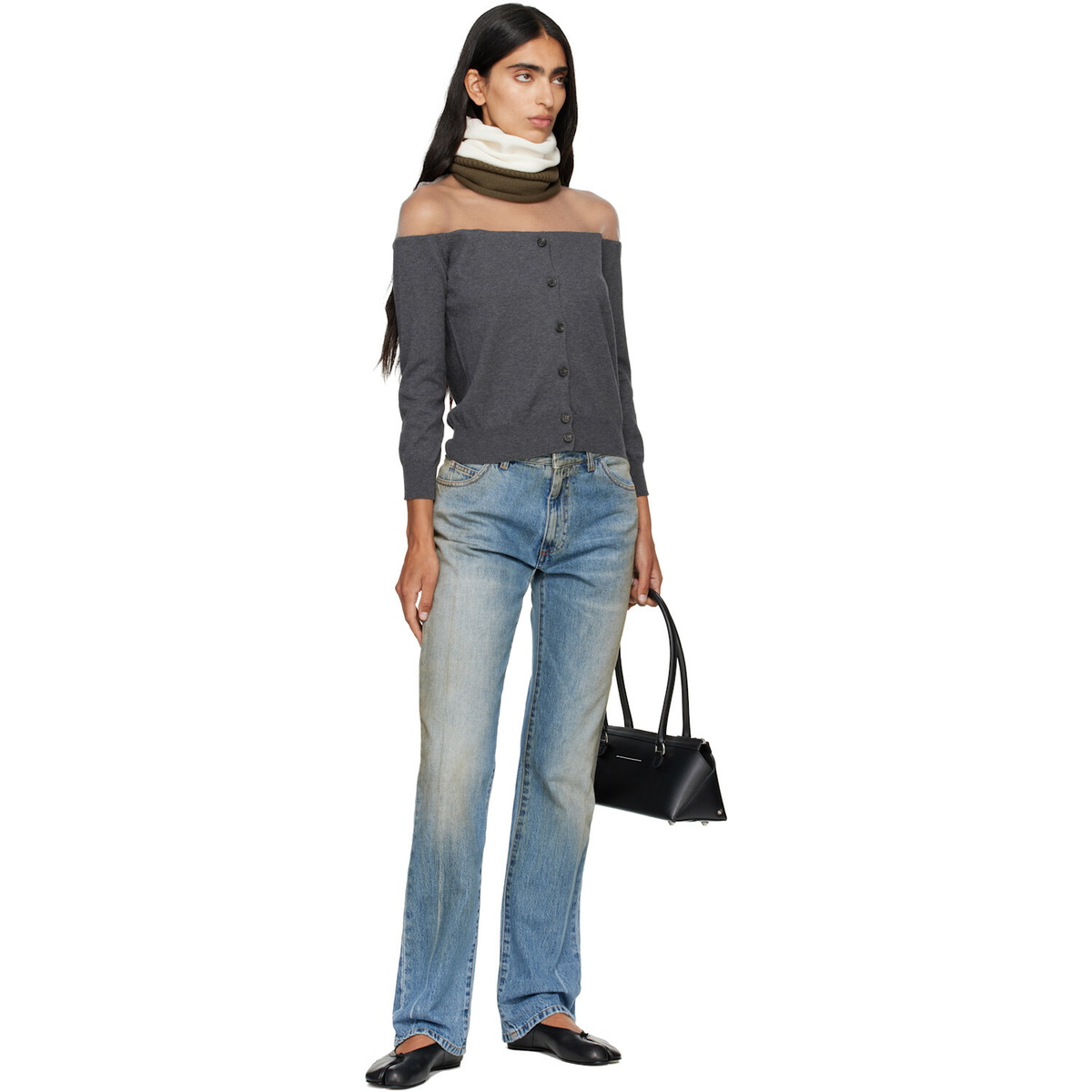 MM6 Maison Margiela White & Khaki 'Trompe L'oeil' Collar