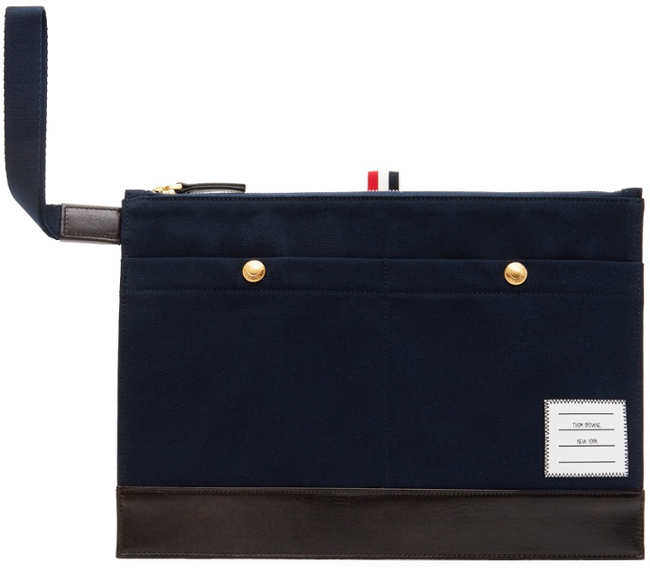 Photo: Thom Browne Navy Cotton Canvas Snap Pocket Pouch