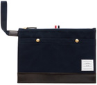 Thom Browne Navy Cotton Canvas Snap Pocket Pouch