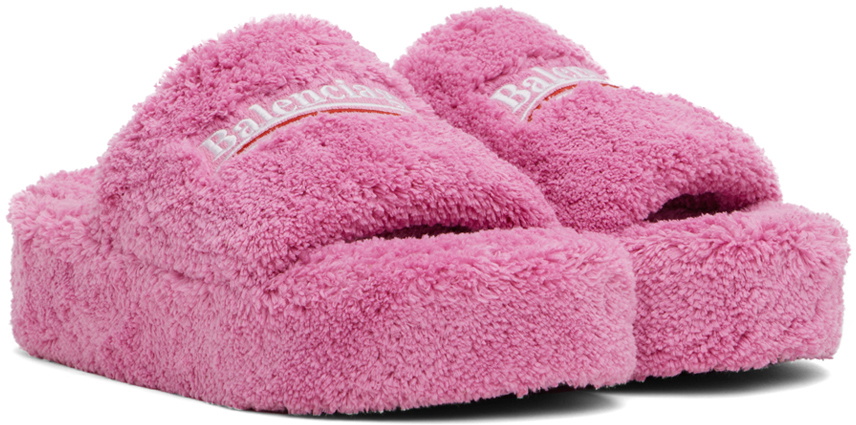 Balenciaga Pink Furry Platform Sandals Balenciaga
