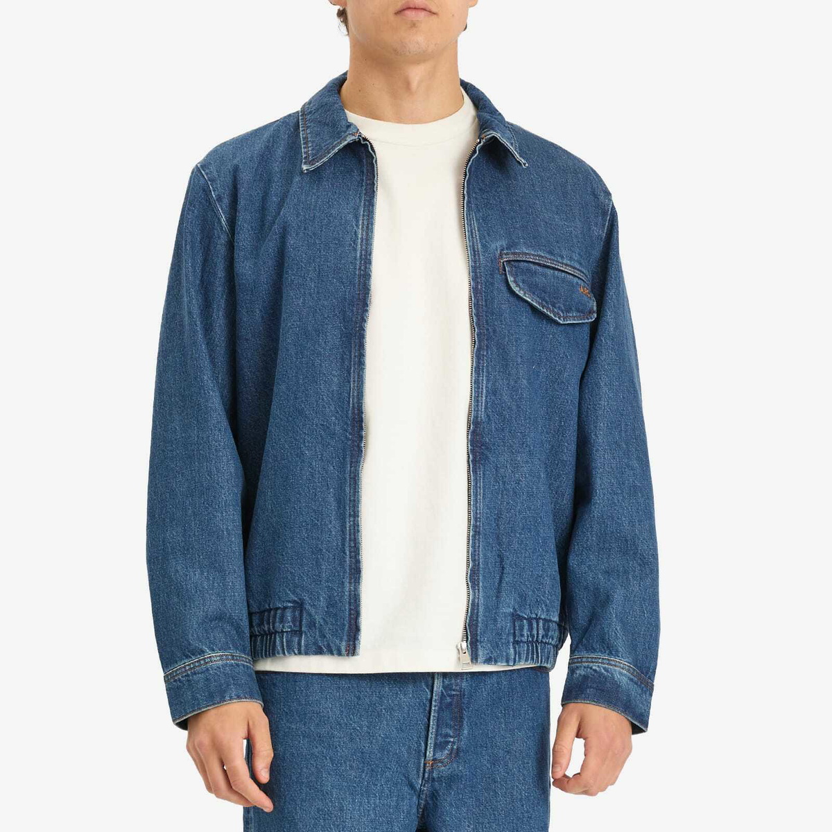 A.P.C. Men's Fabrizio Zipped Denim Jacket in Washed Indigo