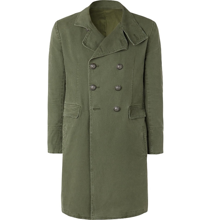Photo: Balmain - Slim-Fit Double-Breasted Cotton-Canvas Coat - Green