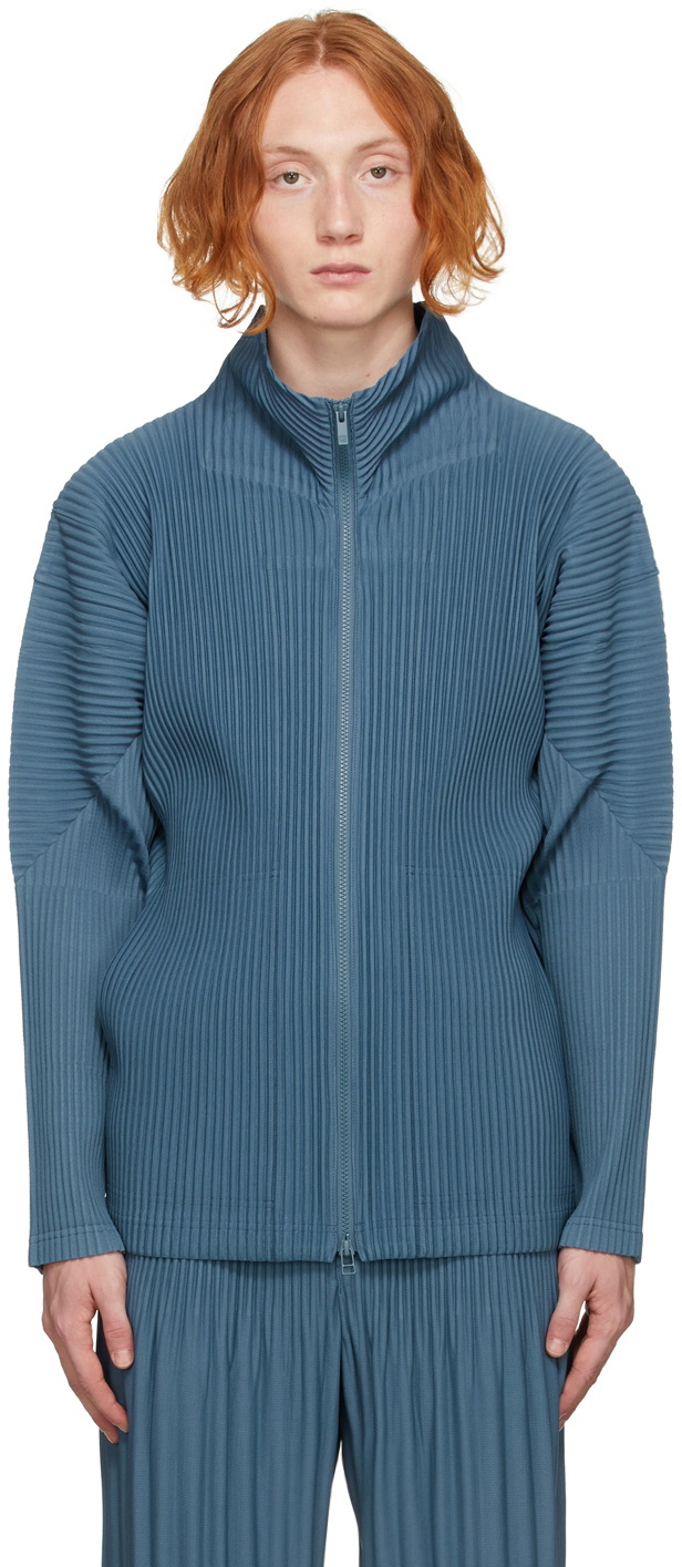 Homme Plissé Issey Miyake Blue Color Pleats Zip-Up Jacket Homme