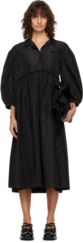 Photo: Simone Rocha Black Embellished Signature Smock Shirt Midi Dress