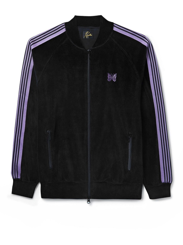 Photo: Needles - RC Logo-Embroidered Stripe-Trimmed Cotton-Blend Velour Track Jacket - Black