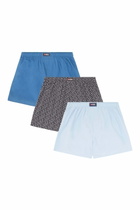Diesel Three-pack cotton boxers solid and all-over DSL print - Boxer briefs Mens in Blue